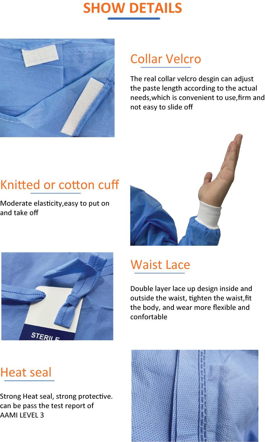 Hospital Protective Clothing Ultrasonic Welding Sterile Medical Disposable Surgical Gown