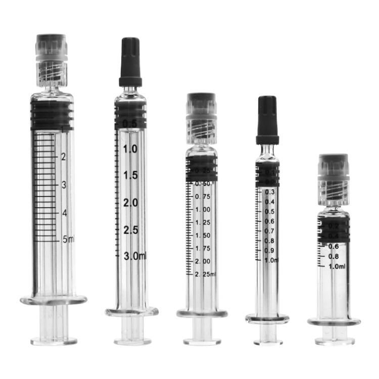 Borosilicate Glass 1ml 2.25ml 3ml 5ml Medical Glass Syringe with Luer Lock Tip Cap Injection Oil Disposable Scale Lines