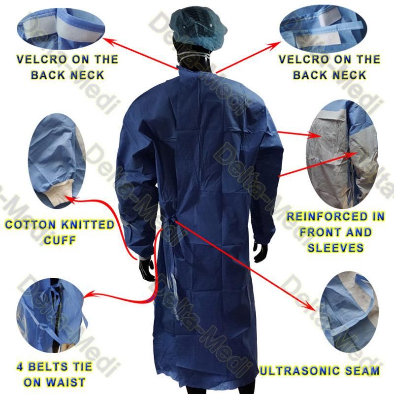 Reinforced Sterile Disposable Surgical Gown Hospital SMS Patient Surgical Gown