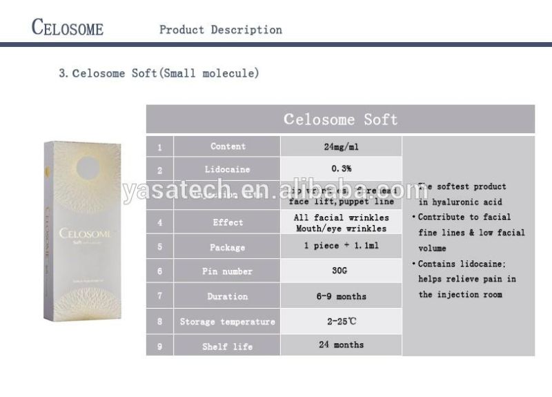 Celosome Filler Ha Injectable Facial Dermal Fillers for Lip Augmentation with CE Korea