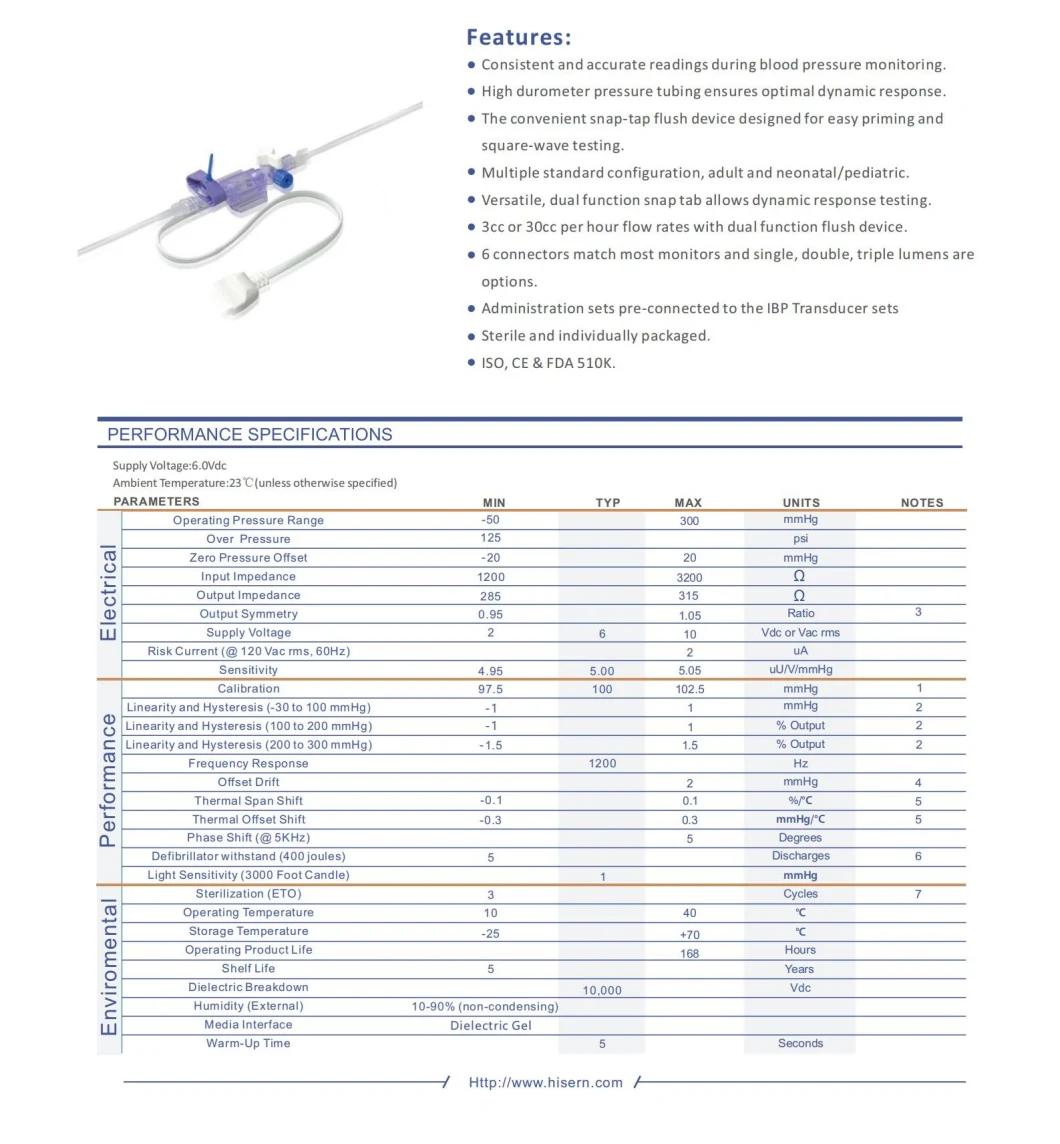 Hisern Surgical Medical Dbpt-0130 Disposable Pressure Transducers