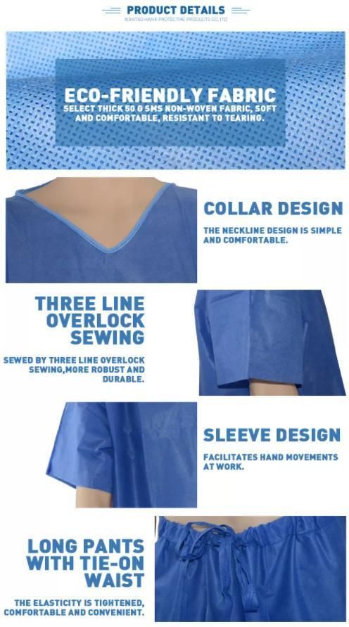 PP/ SMS/Microporous Non Woven Disposable Patient Gown