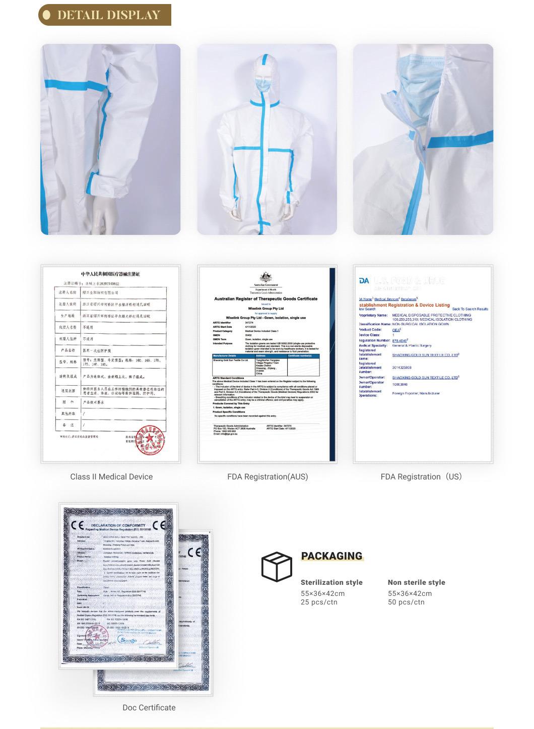 Wholesale Anti-Bacteria Fluid-Resistant Sterile Protective Clothing Disposable Isolation Gown