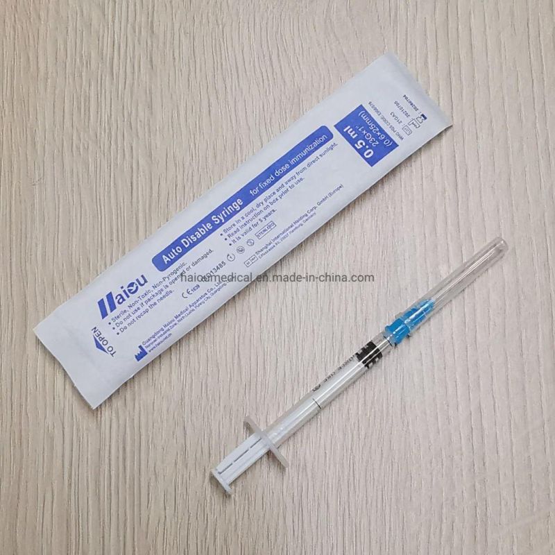 CE Approved Medical 0.3ml 0.5ml Ad Auto Disable Vaccine Syringe