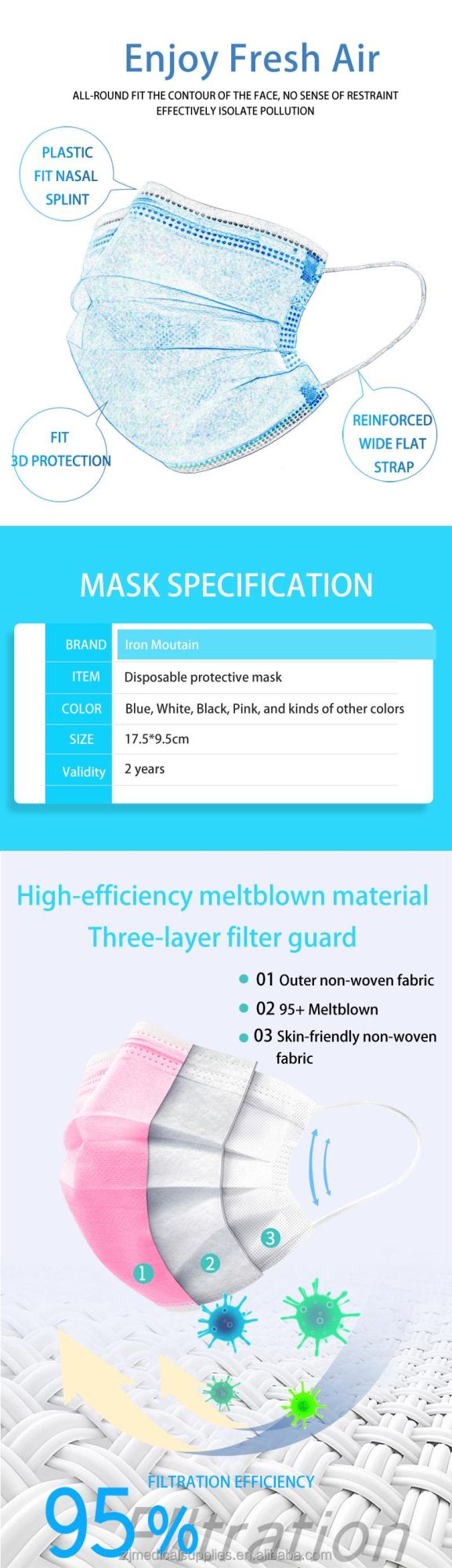 Manufacturers Supply Disposable Color Masks Non-Woven Fabric Three-Layer Face Mask