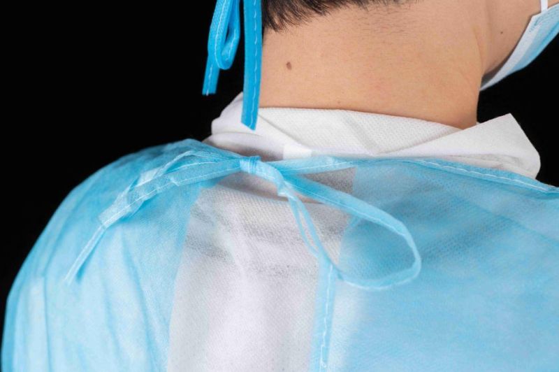 White Disposable Medical Use Non-Woven Isolation Gown with Knitted Wrist Anti-Bacterial Disposable Medical Clothing