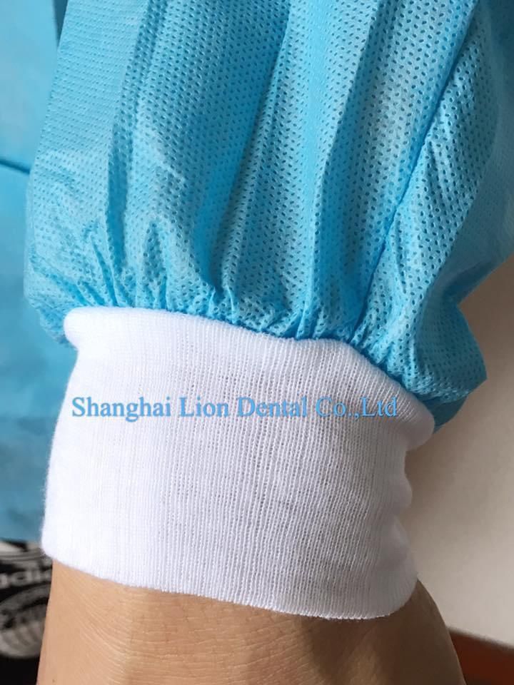 Knitted Collar Fluid Resistant Nonwoven Disposable Lab Coat with Knitted Cuffs