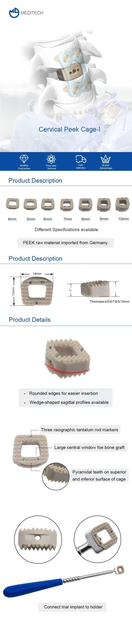 Medical Products Orthopedic Implant Medical Cervical Peek Cage