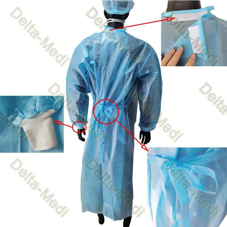 AAMI Level 2 Level 3 PP Coated PE Film Disposable Isolation Gown