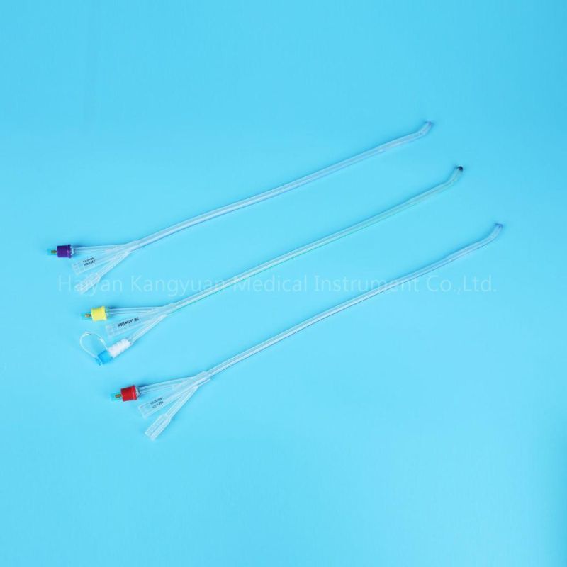 China Producer Silicone Foley Catheter 3 Way Coude Tip Tiemann Normal Balloon