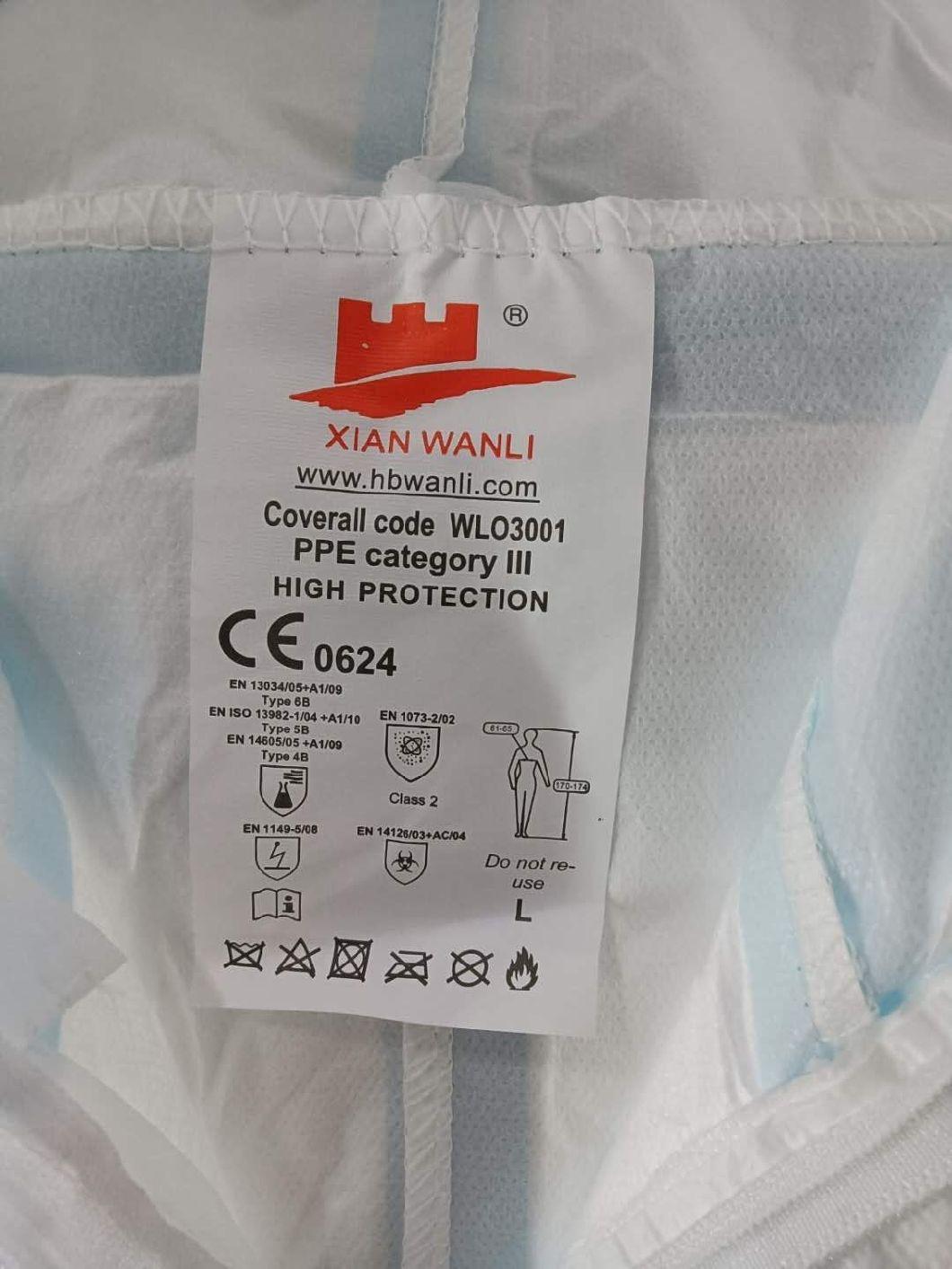 Type 4/5/6 Medical Waterproof Microporous Coverall Disposable Personal Protective Coveralls Taped Seam