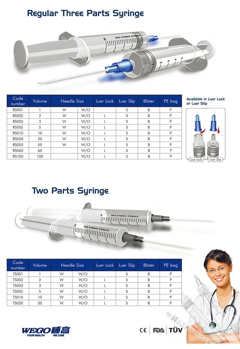 Wego Customized Hot Selling 1-50ml Medical Plastic Syringe with CE FDA Certificate