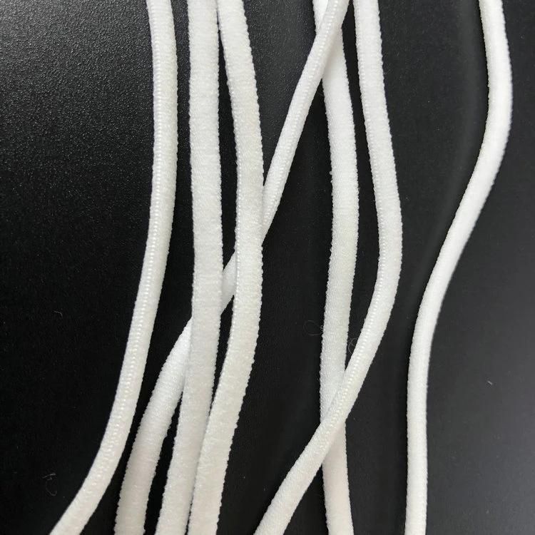 Round Flat Earloop Polyester Nylon Earloop Flat Elastic 3mm Soft White for KN95 3ply Masks