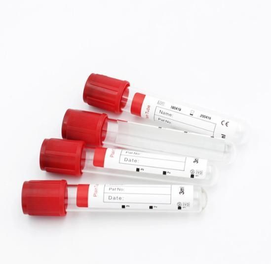 Disposable Medical Pet Plain Red Cap Vacuum Blood Collection Tube