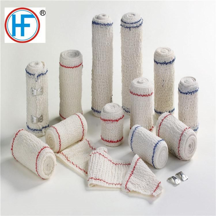 Medical Red (bule) Line Cotton Elastic Crepe Bandage with ISO, Ce Certificate