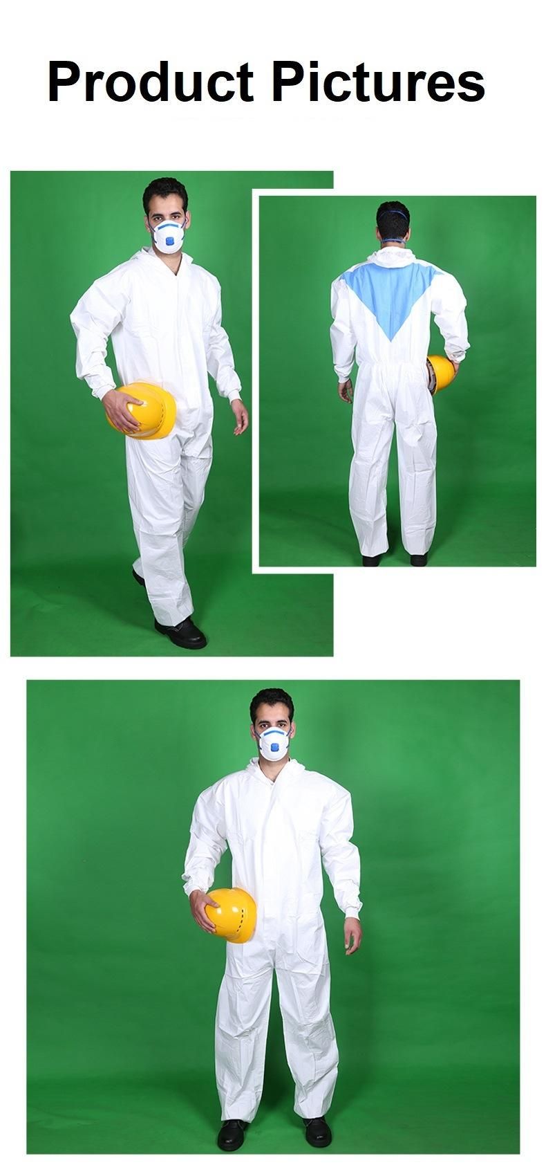 White Microporous and Blue Triangle SMS Type 5-6 Tyvek Hazmat Suit