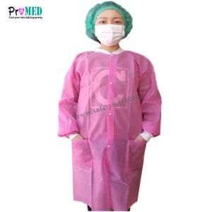 CE,ISO13485 qualified Lab coat with knitted cuff and 2 pocket, Disposable nonwoven lab coat, SMS/PP lab coat, visitor coat