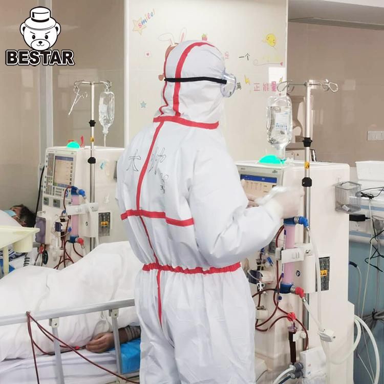 Disposable Microporous Film Type 4b/5b/6b En14126 Virus Bacteria Protection Hospital Coverall with Tape Seam