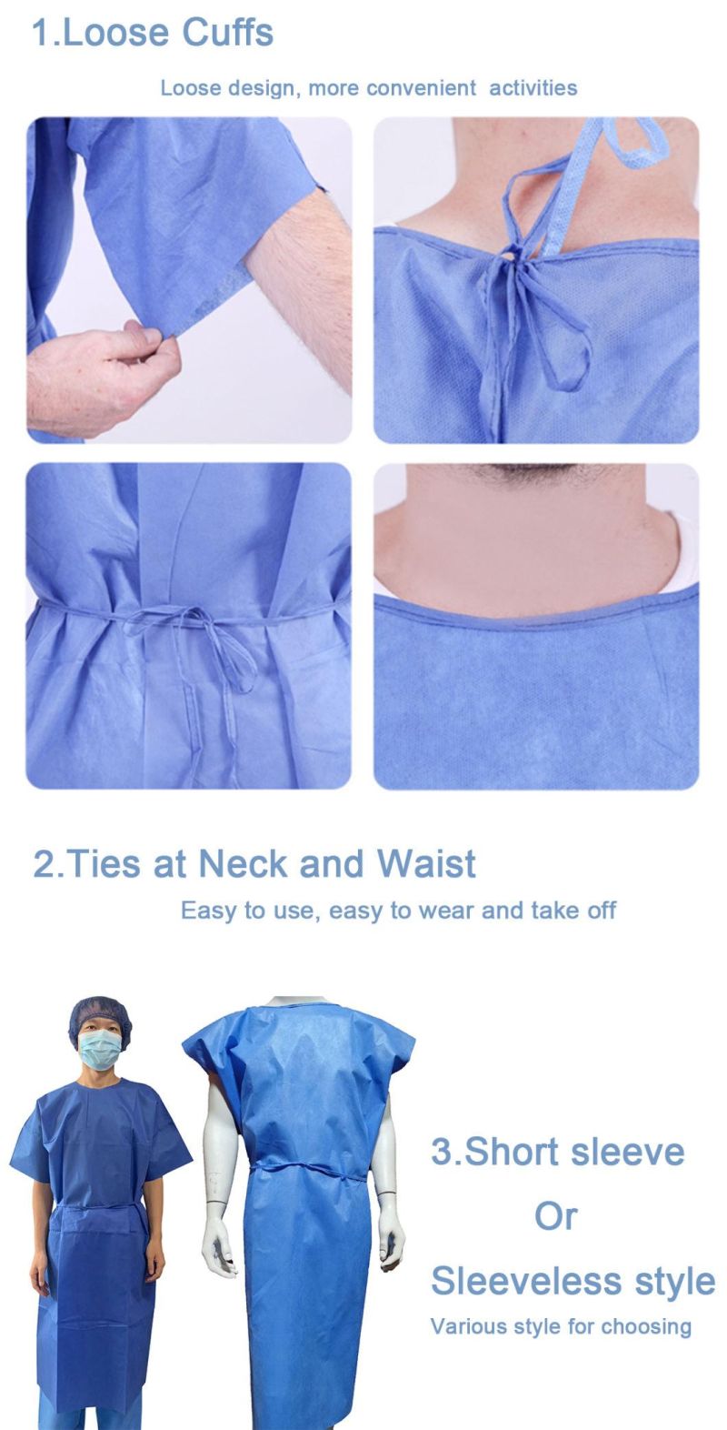 Disposable Nonwoven Patient Gown with Open Cuff