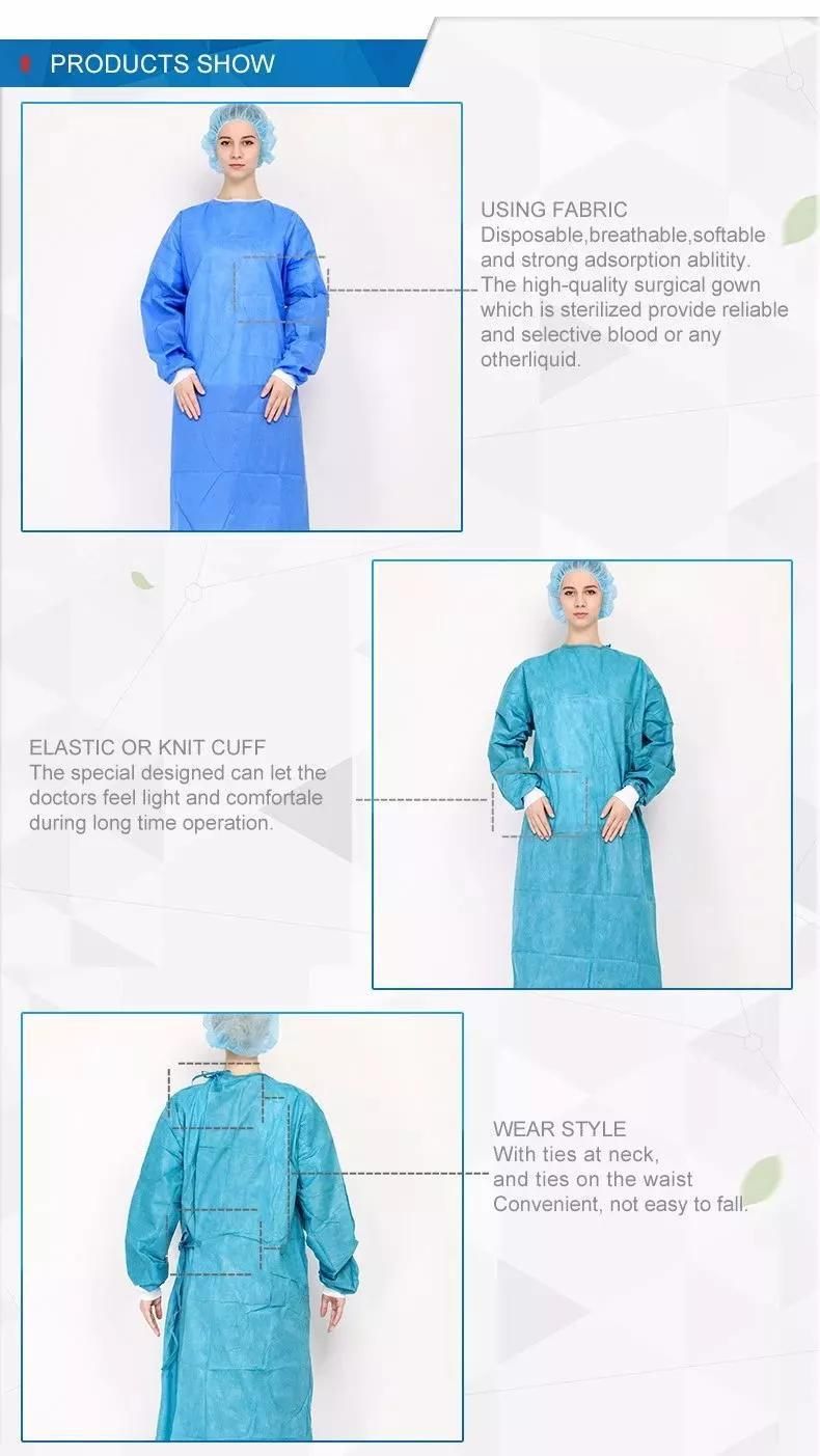Cost-Effective Disposable Isolation Gown Waterproof Blue Color Knit Cuffs Medical SMS Isolation Gown