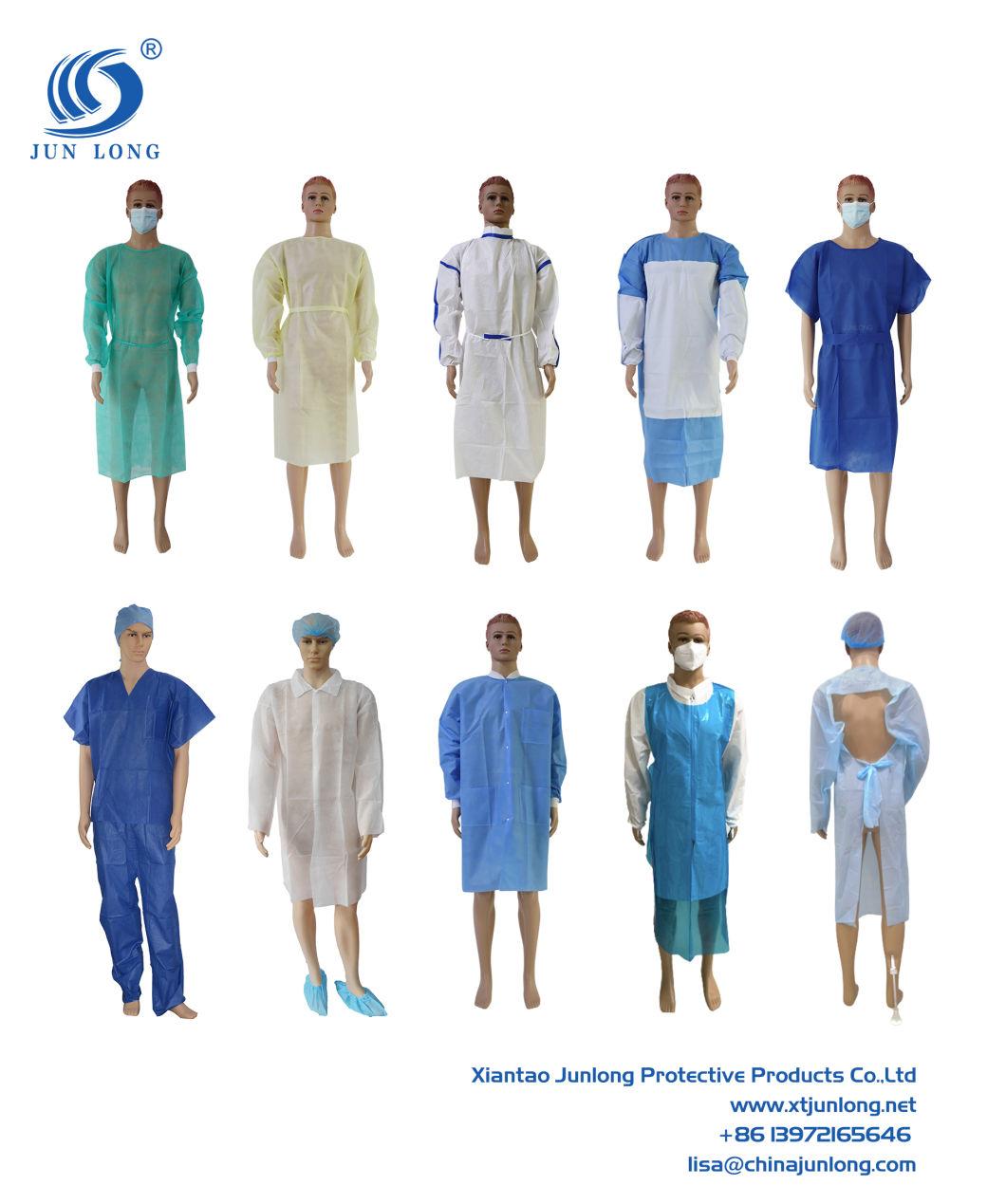 Waterproof En13795 Medical Supply Hospital Nursing Patient Isolation Gown AAMI PB70 Level 1 2 3 Disposable Blue PP PE SMS Surgical Gowns Knit Cuff Medical Use