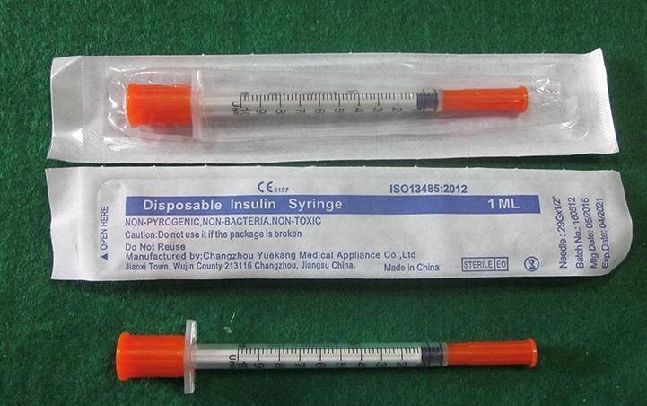 Medical Equipment Supply Sterile Colored Disposable 1ml Insulin Syringe