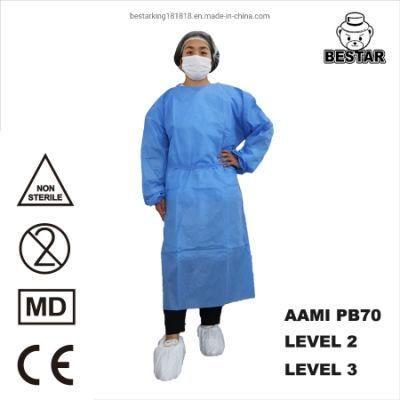 Disposable Nonwoven AAMI PB70 Level 3 SMS Isolation Gown