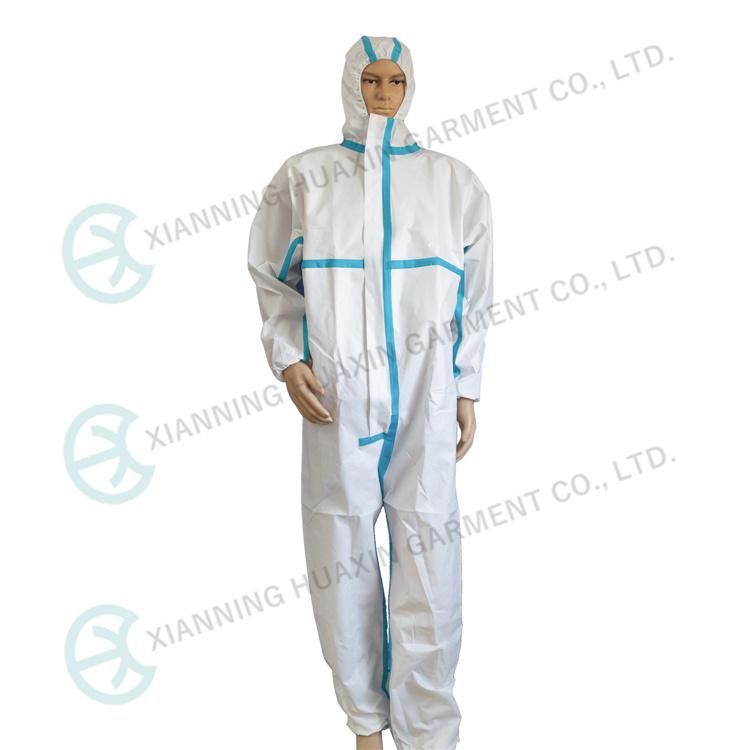 En14126 Type4b/5b/6b Taped Seam Microporous Disposable Protection Safety Wokwear Hazmat Medical Coverall