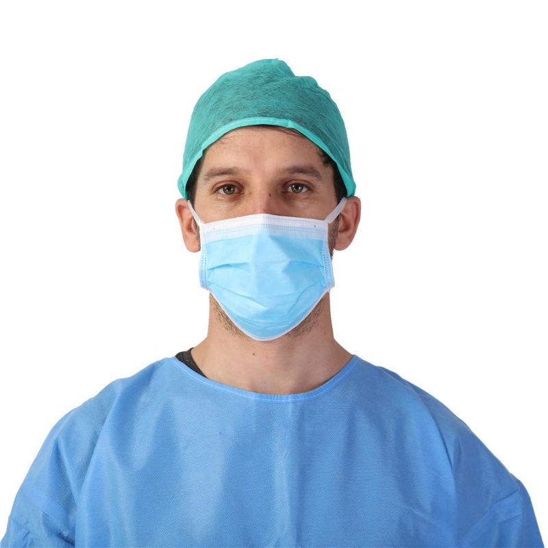 Factory Direct Supply Elastic Band Disposal Nonwoven Blue Bouffant Doctor Hat