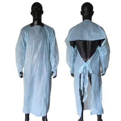 CPE Diposable Plastic Hospital Gown, Blue Waterproof Isolation Gown