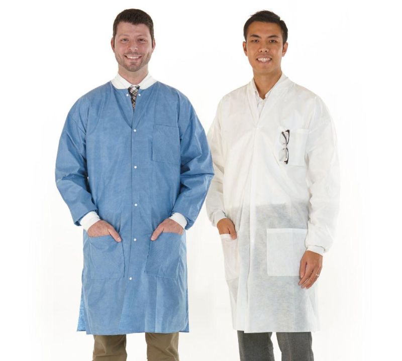 White Disposable Knitted Collar S~XXL Lab Coat