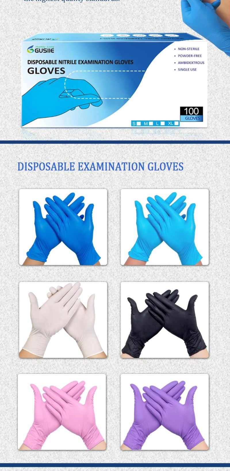 Blue/Black Cheap High Powdered Made in China Competitive Manufacturer Price Food Grade Disposable Large Nitrile Latex Medical Examination Gloves