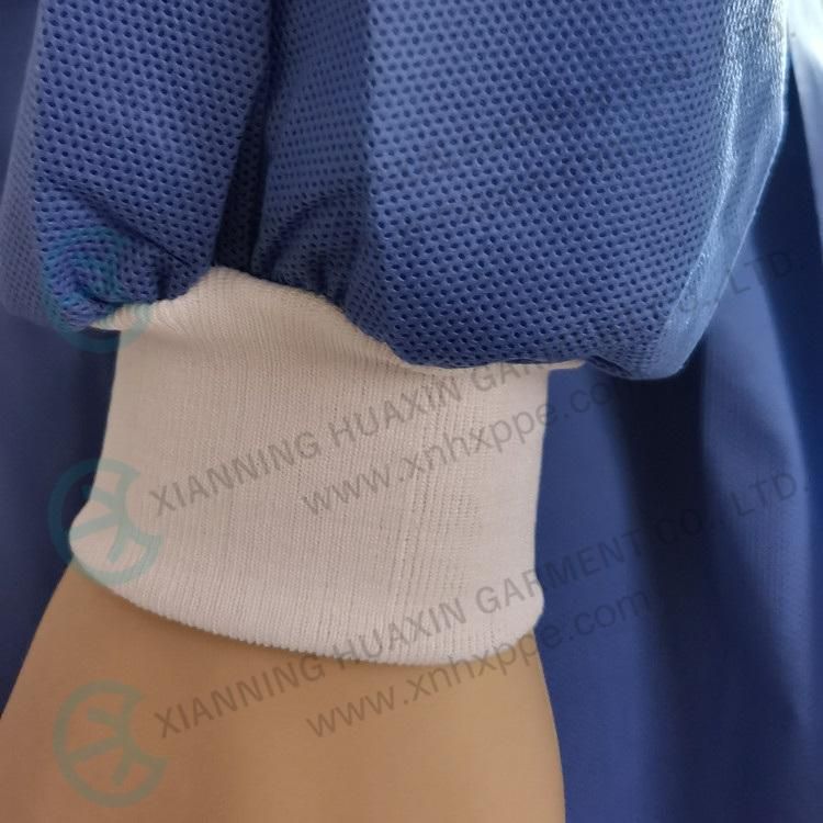 03G Blue SMS Doctors Dress Disposable Medical Isolation Gown Surgical Gown with Knit Cuff for Hospital Operating Theater