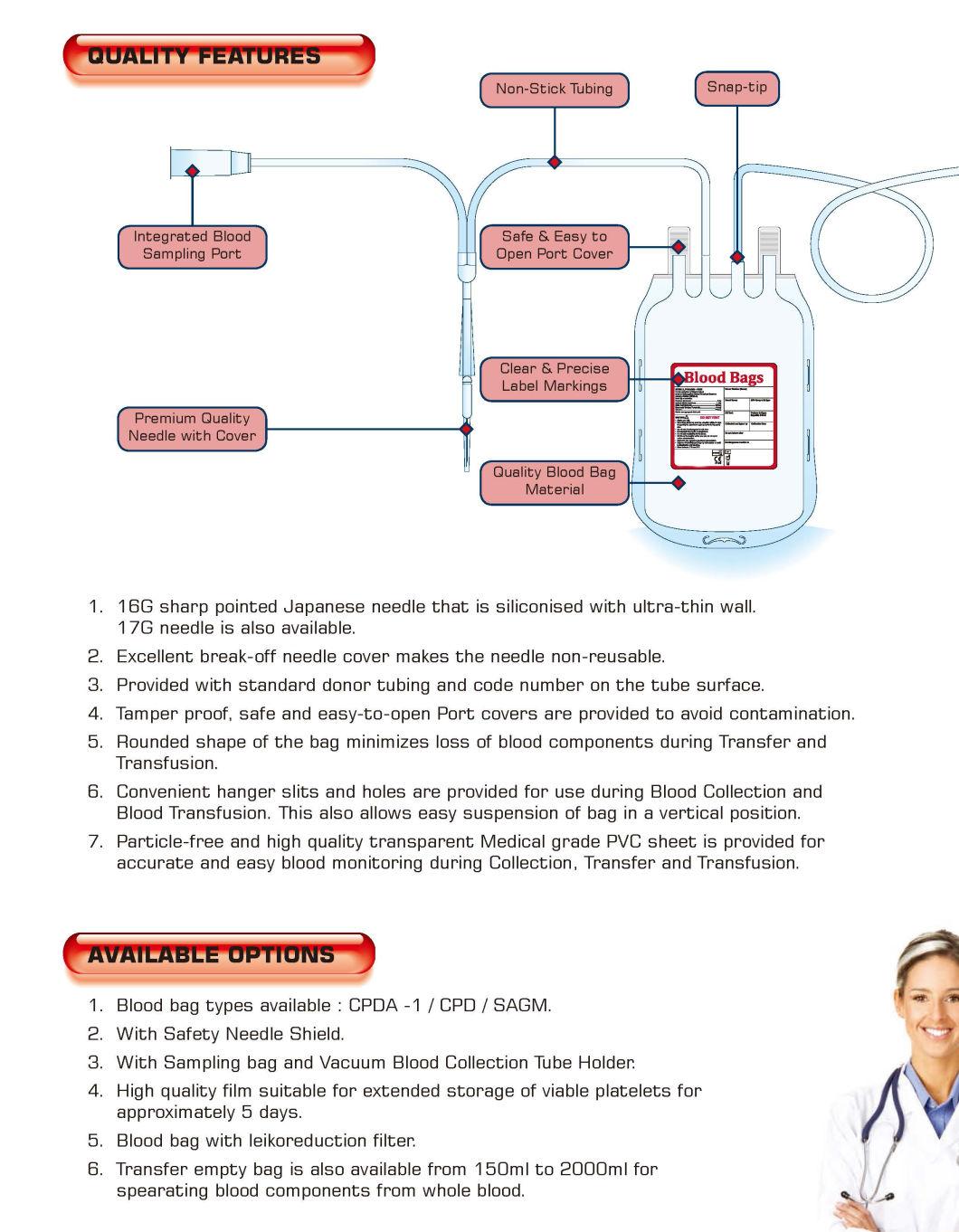 Disposable Double Cpda-1 Solution Blood Transfusion Set Bag