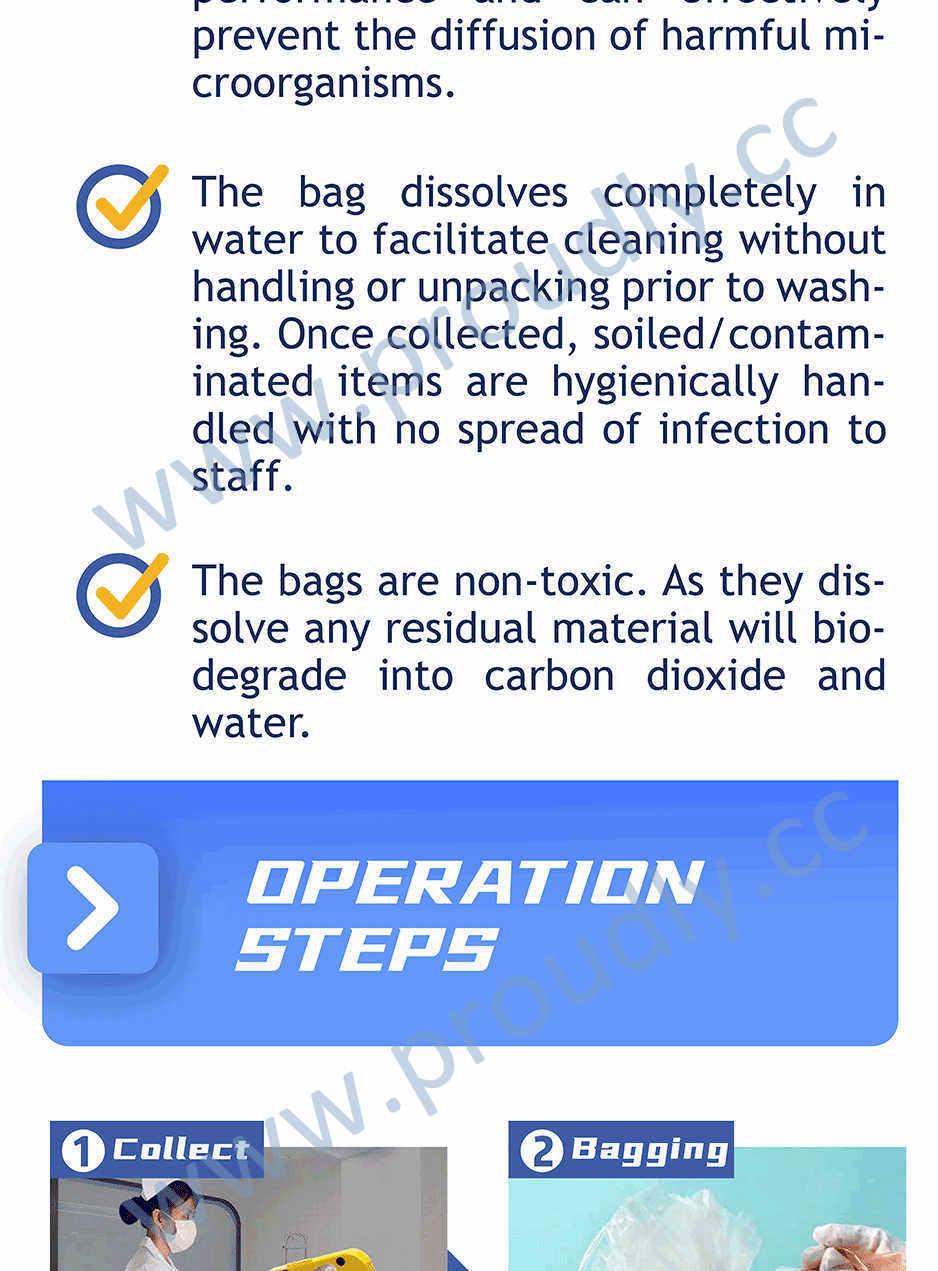 Disposable PVA Water Soluble Laundry Bag for Hospital Infection Control/Water Soluble Plastic Bag