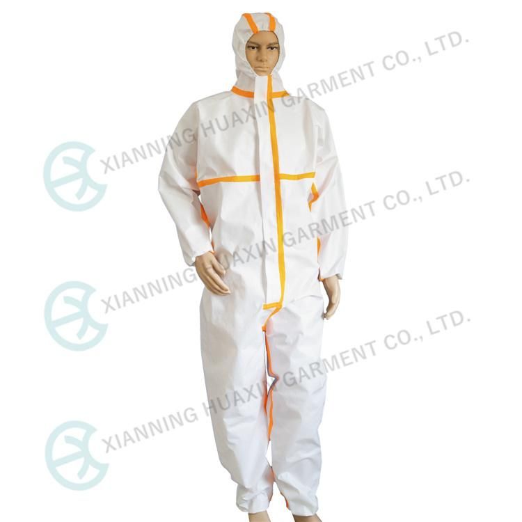 En14126 Type4b/5b/6b Taped Seam Microporous Disposable Protection Safety Wokwear Hazmat Medical Coverall