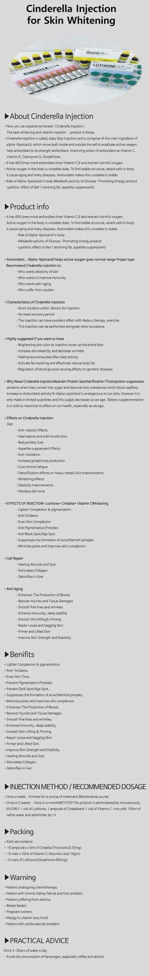 Thioctic Acid 25mg/5ml Cindella Glutathione Injection Luthione Cindella Ascorbic Acid Vitamin C Skin Whitening