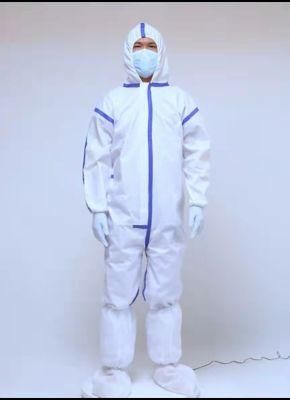 Disposable Nonwoven Microporous SMS PP Sf Protection Suits Coveralls Combined Boot Blue Taped Seamed Coveralls OEM