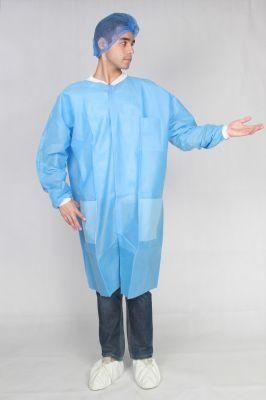 Disposable Non Woven Long Sleeve Protective Lab Coat with Knitted Collar