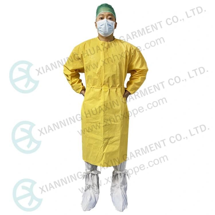 Cg Type Pb3b AAMI Level 4 En13795 Surgical Gown PE Coated SMS Yellow Chemical Resistant Disposable Apron Medical Use Isolation Gown