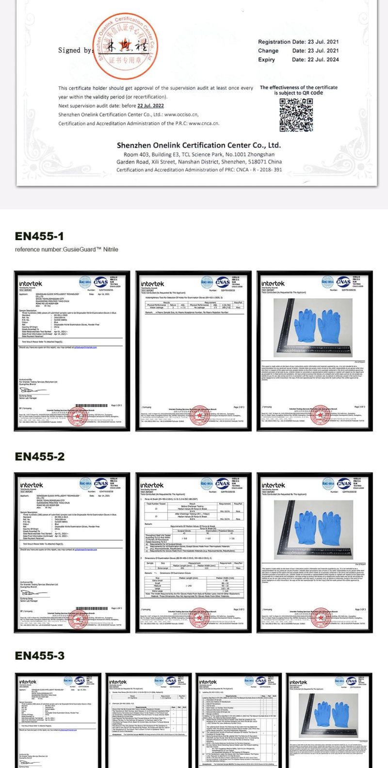 Powder Free Blue Disposable Examination Nitrile Gloves with CE Medical Examination Large Size Gloves