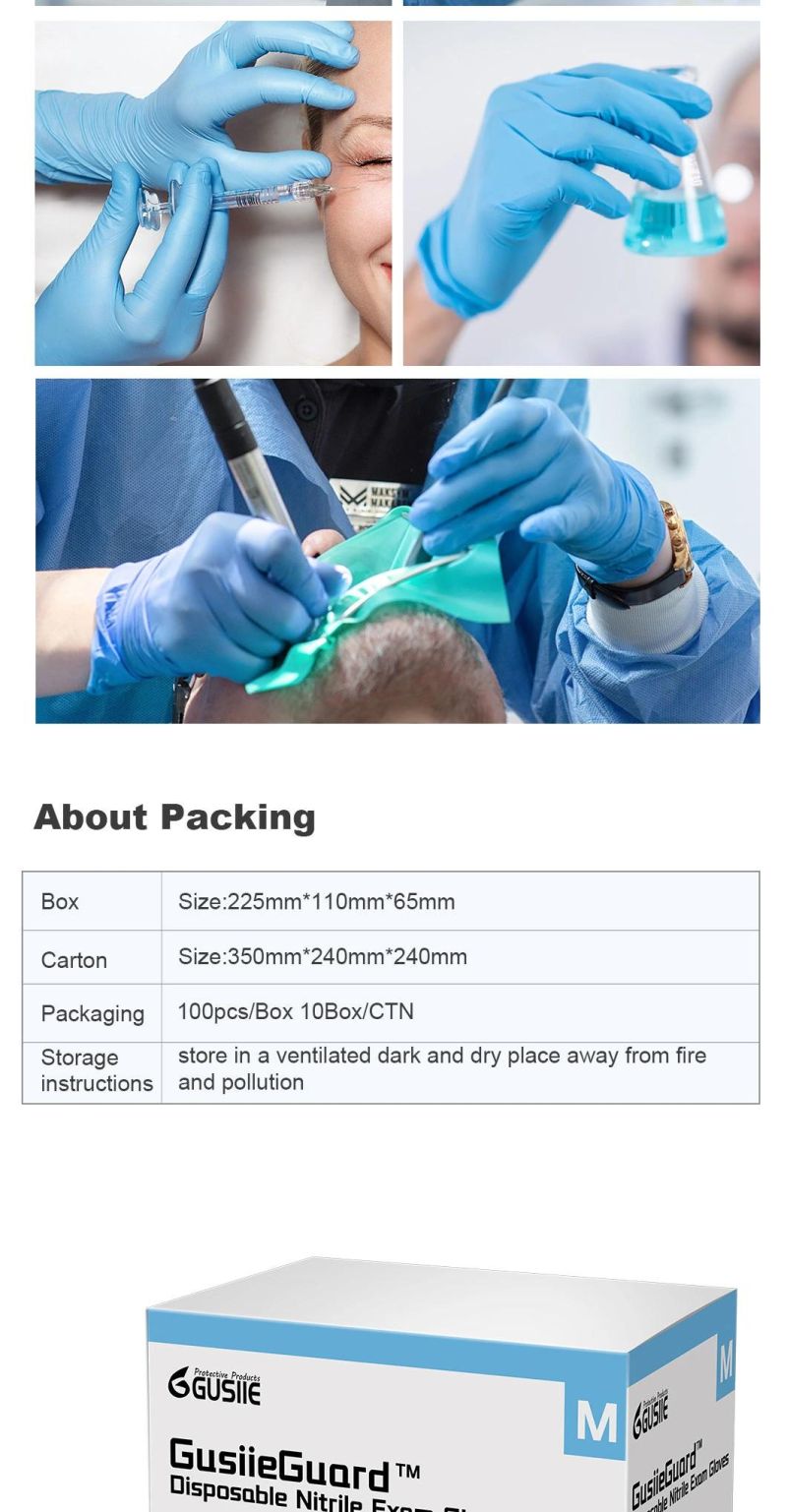 CE Approved Disposable Blue Examination Nitrile Gloves Exam Glove