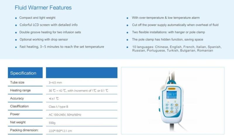 Quick Temperature Medical Blood and Infusion Fluid Warmer Infusion Fluid Heater