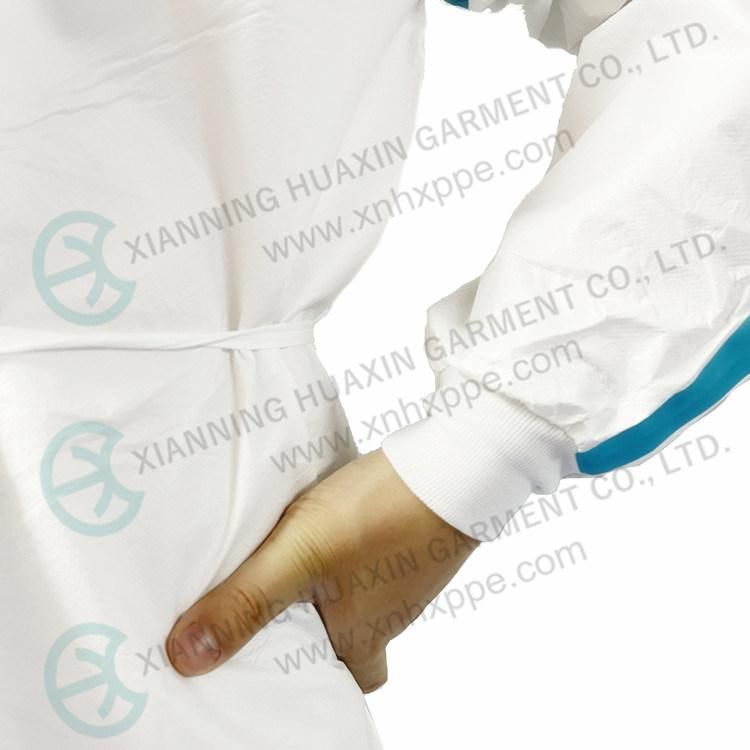 Tg Type Pb4b AAMI Level 3 Taped Seam White Microporous Disposable Protective Apron Surgical Gown Waterproof Medical Use Isolation Gown