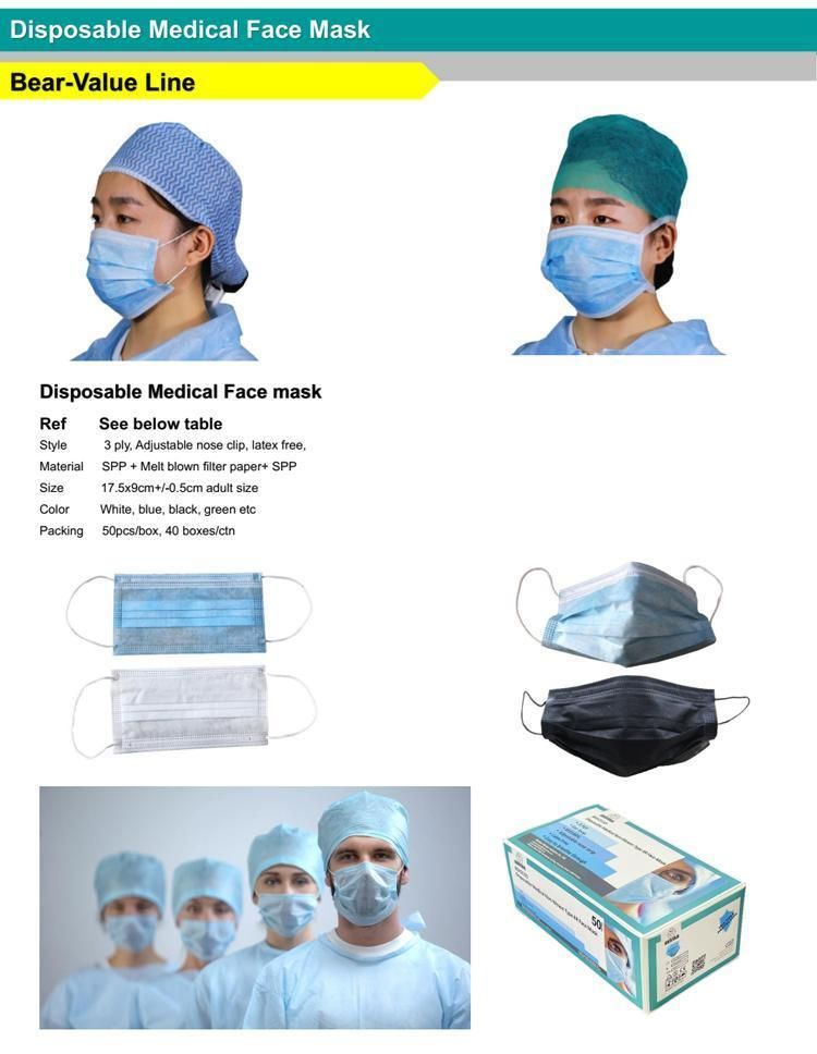 En14683 Type Iir Disposable Comfortable 3-Ply Face Mask for Medical