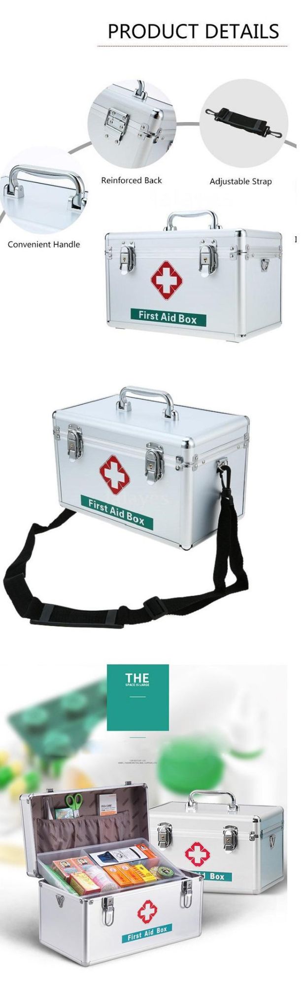 Low MOQ Silver Color Aluminum Lockable First Aid Box