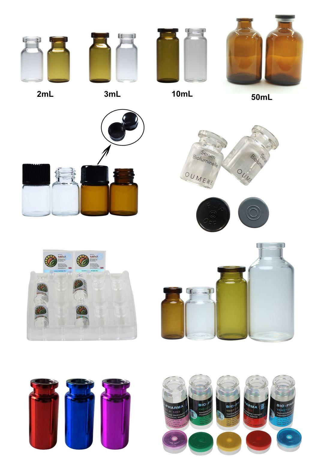 High Quality Airtight 1ml 2ml 5ml 10ml Sterile Glass Vial with Aluminum Cap Bottle for Printing Pharmaceutical Steroid Packaging Labels and Boxes for 10ml Vial