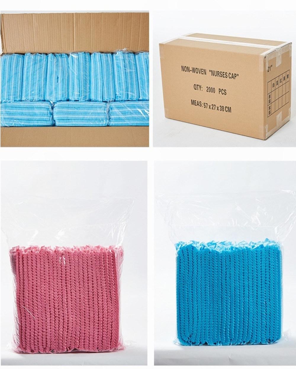 Yellow Pink Green Blue White Color Disposable Head Cover Round Non Woven Double Single Elastic Boffant Nurse Cap
