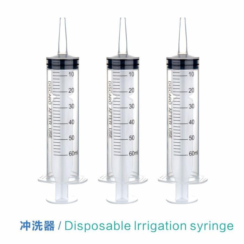 Disposable Medical Instrument Ring Type Transparent 100ml PP Irrigation Syringe with Catheter Tip