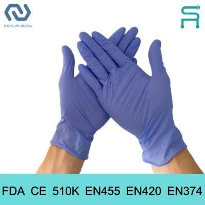 FDA CE En455 510K Powder Free Disposable Nitrile Examination Gloves